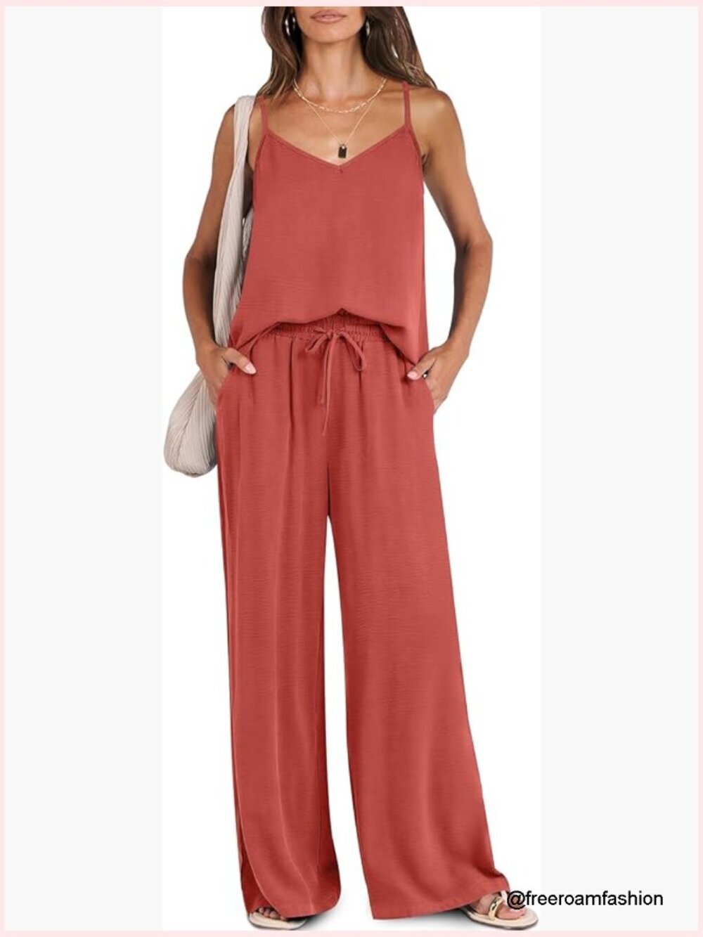 2 Piece Tank & Wide Leg Pants Set, Summer Lounge Travel Outfit